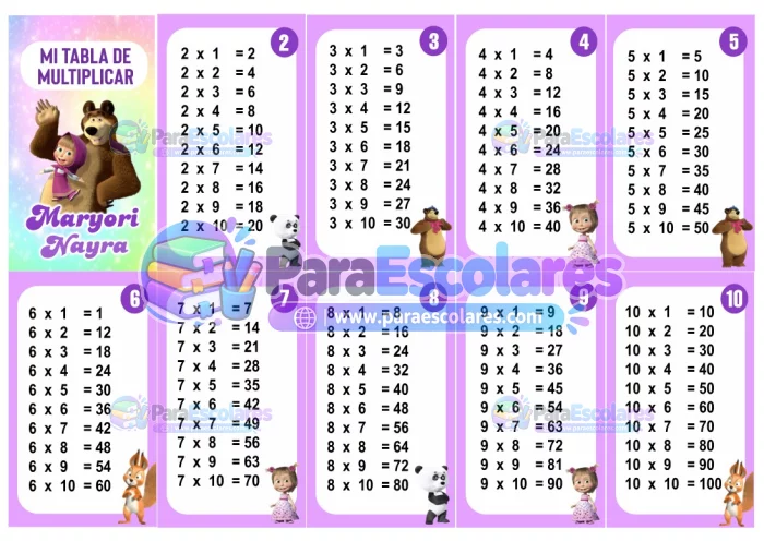 Masha y el Oso Tabla de Multiplicar